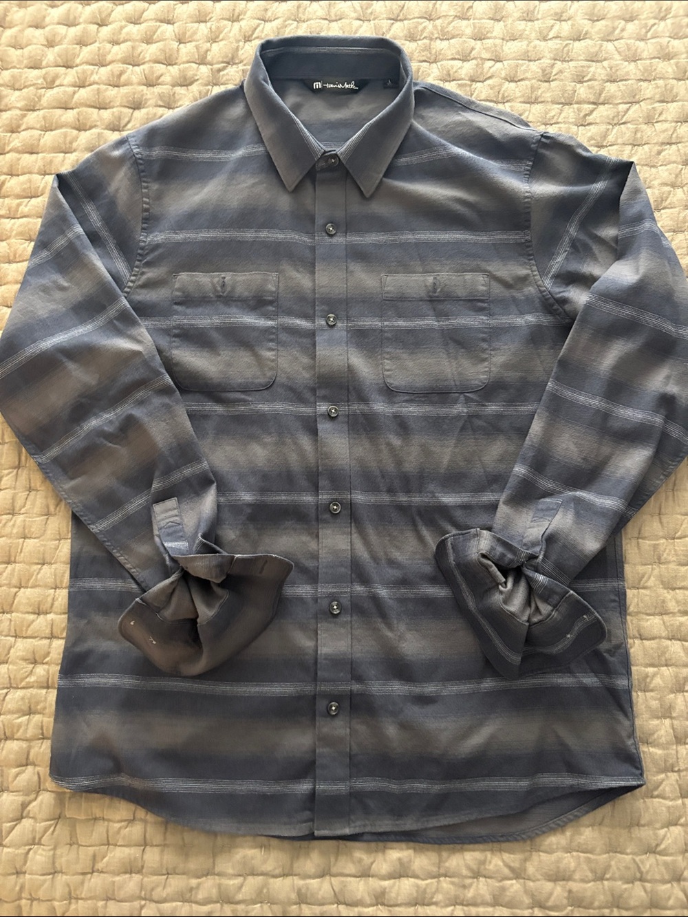 Travis Mathew Men's Striped Button-Down Shirt - Slate Blue